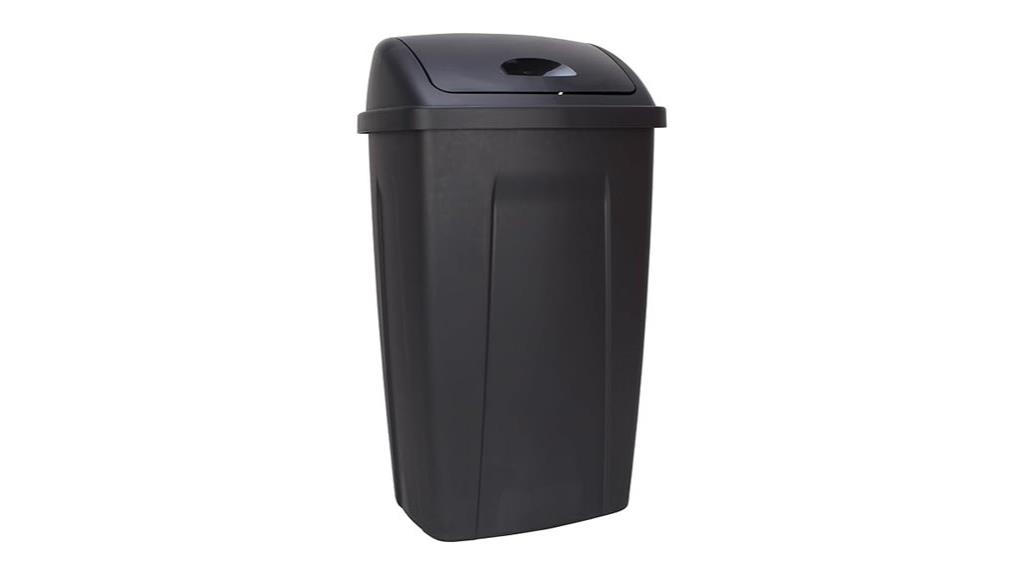 black swing top trash can