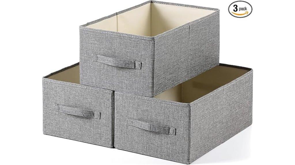 dark grey linen storage bins