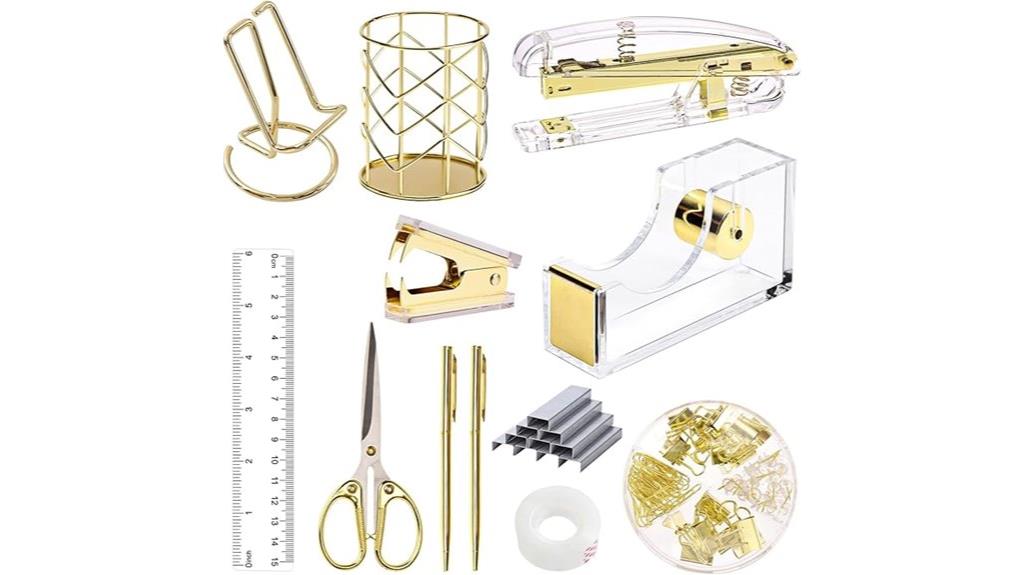 gold office supplies set