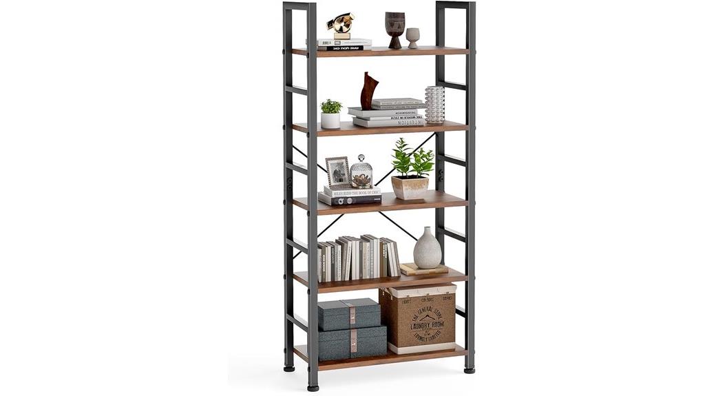 rustic brown five tier bookshelf