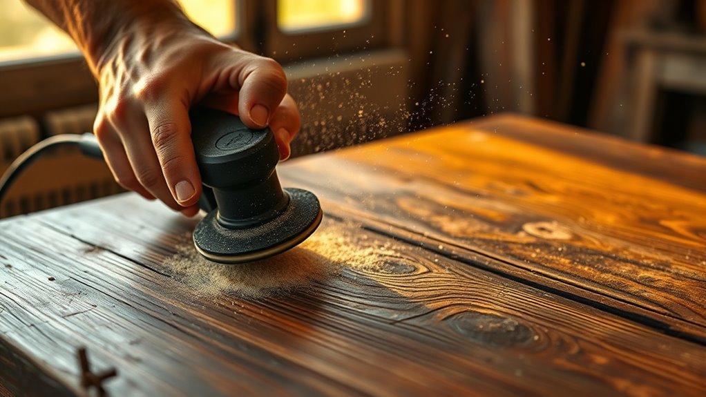 sanding the table surface