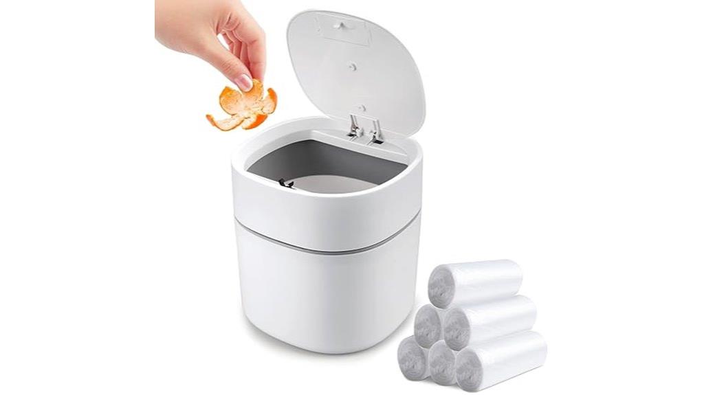 small lidded trash container