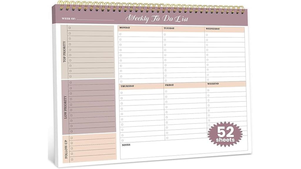 undated weekly planning notepad