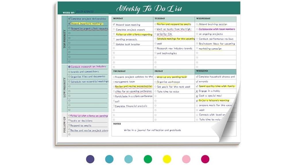 weekly planning notepad sheets