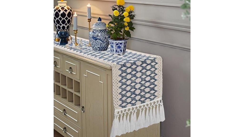 yuboo blue white table runner